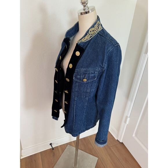 Vintage Military Style 90s Jacket Dark Jean Velvet Stefano Int. Size MED Womens - Picture 8 of 16